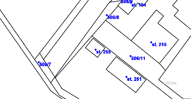 Parcela st. 255 v KÚ Hoděšovice, Katastrální mapa