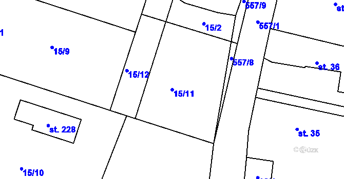 Parcela st. 15/11 v KÚ Hoděšovice, Katastrální mapa