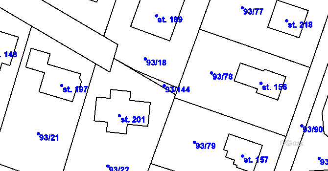 Parcela st. 93/144 v KÚ Hoděšovice, Katastrální mapa