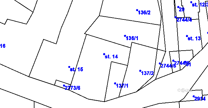 Parcela st. 14 v KÚ Hodice, Katastrální mapa