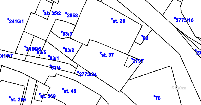 Parcela st. 37 v KÚ Hodice, Katastrální mapa