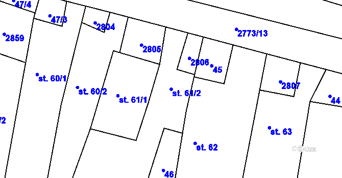 Parcela st. 61/2 v KÚ Hodice, Katastrální mapa