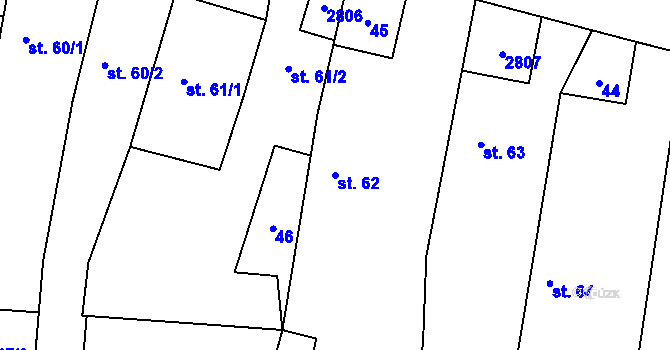 Parcela st. 62 v KÚ Hodice, Katastrální mapa