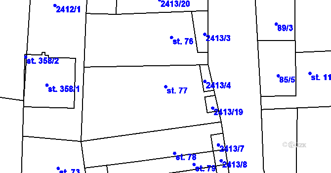 Parcela st. 77 v KÚ Hodice, Katastrální mapa
