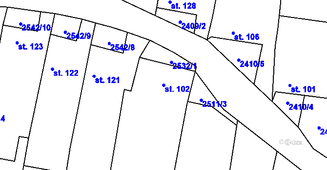 Parcela st. 102 v KÚ Hodice, Katastrální mapa