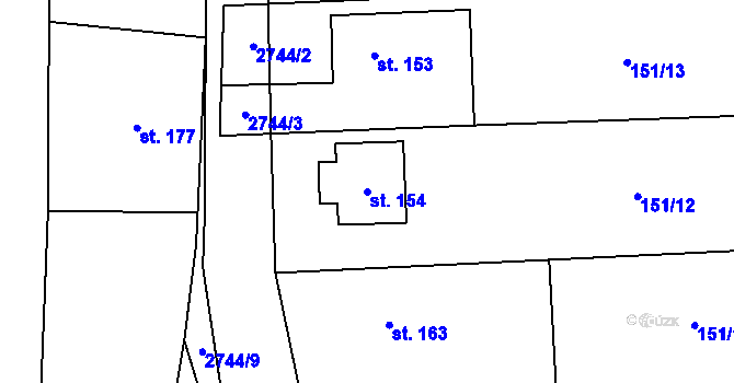 Parcela st. 154 v KÚ Hodice, Katastrální mapa