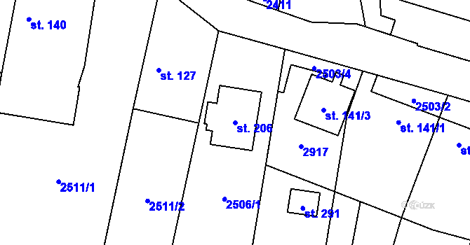 Parcela st. 206 v KÚ Hodice, Katastrální mapa