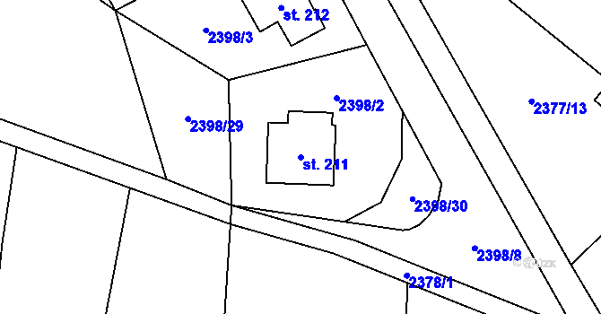 Parcela st. 211 v KÚ Hodice, Katastrální mapa