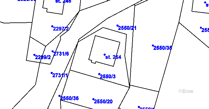Parcela st. 254 v KÚ Hodice, Katastrální mapa