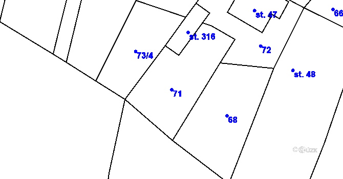 Parcela st. 71 v KÚ Hodice, Katastrální mapa