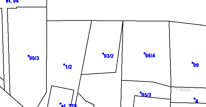 Parcela st. 93/2 v KÚ Hodice, Katastrální mapa