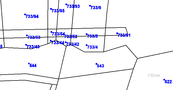 Parcela st. 733/4 v KÚ Hodice, Katastrální mapa