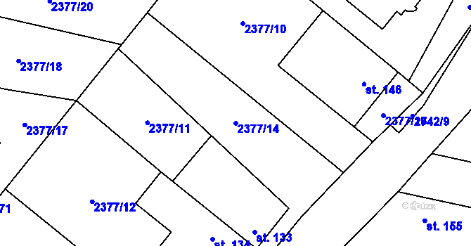 Parcela st. 2377/14 v KÚ Hodice, Katastrální mapa