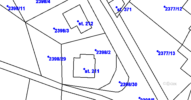 Parcela st. 2398/2 v KÚ Hodice, Katastrální mapa
