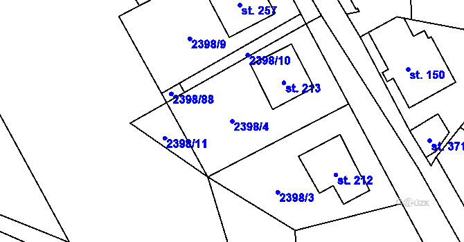 Parcela st. 2398/4 v KÚ Hodice, Katastrální mapa