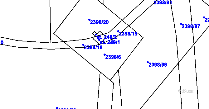 Parcela st. 2398/6 v KÚ Hodice, Katastrální mapa