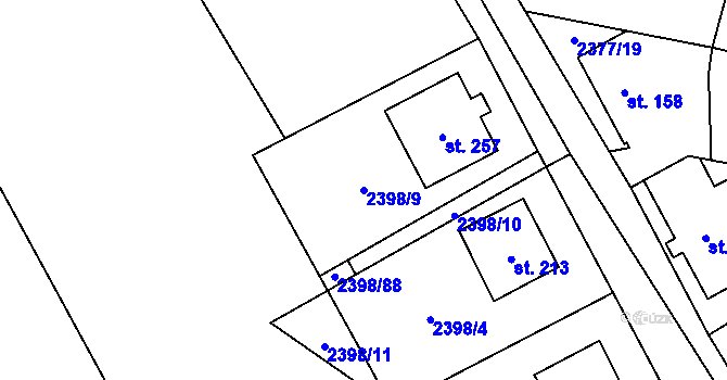 Parcela st. 2398/9 v KÚ Hodice, Katastrální mapa