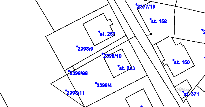Parcela st. 2398/10 v KÚ Hodice, Katastrální mapa