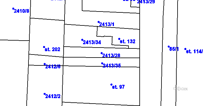 Parcela st. 2413/28 v KÚ Hodice, Katastrální mapa