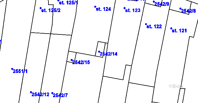 Parcela st. 2542/14 v KÚ Hodice, Katastrální mapa