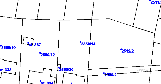 Parcela st. 2550/14 v KÚ Hodice, Katastrální mapa
