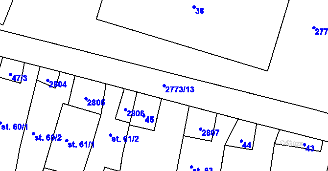Parcela st. 2773/13 v KÚ Hodice, Katastrální mapa