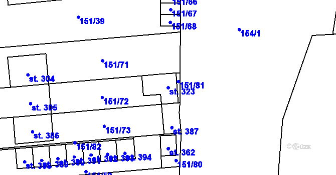 Parcela st. 323 v KÚ Hodice, Katastrální mapa