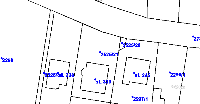 Parcela st. 2525/21 v KÚ Hodice, Katastrální mapa