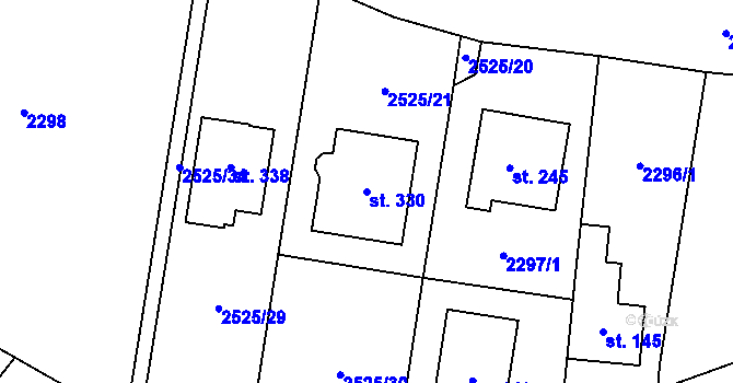 Parcela st. 330 v KÚ Hodice, Katastrální mapa