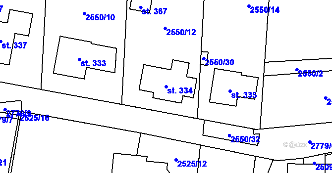 Parcela st. 334 v KÚ Hodice, Katastrální mapa