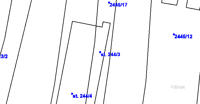 Parcela st. 244/3 v KÚ Hodice, Katastrální mapa