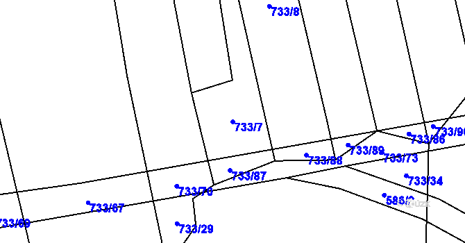 Parcela st. 733/7 v KÚ Hodice, Katastrální mapa