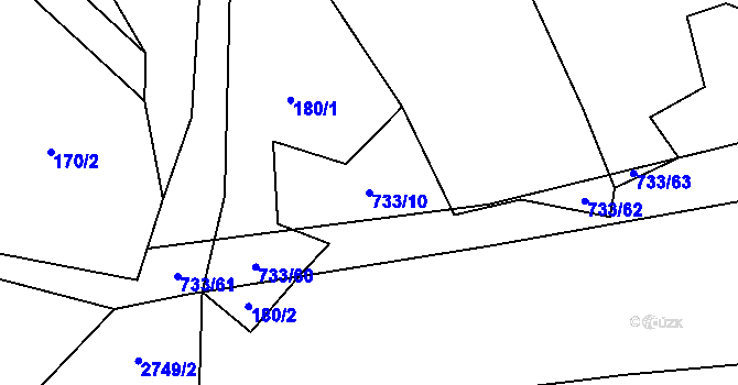 Parcela st. 733/10 v KÚ Hodice, Katastrální mapa