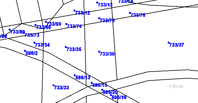 Parcela st. 733/36 v KÚ Hodice, Katastrální mapa