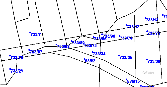 Parcela st. 733/73 v KÚ Hodice, Katastrální mapa