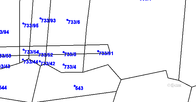 Parcela st. 733/91 v KÚ Hodice, Katastrální mapa