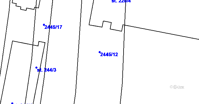 Parcela st. 2445/12 v KÚ Hodice, Katastrální mapa