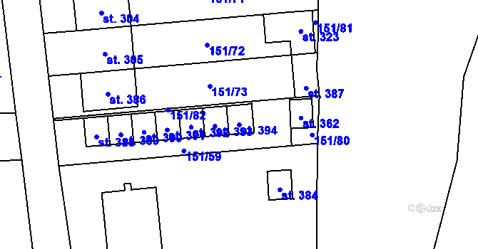 Parcela st. 394 v KÚ Hodice, Katastrální mapa