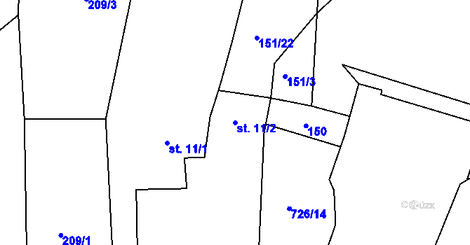 Parcela st. 11/2 v KÚ Hodíškov, Katastrální mapa