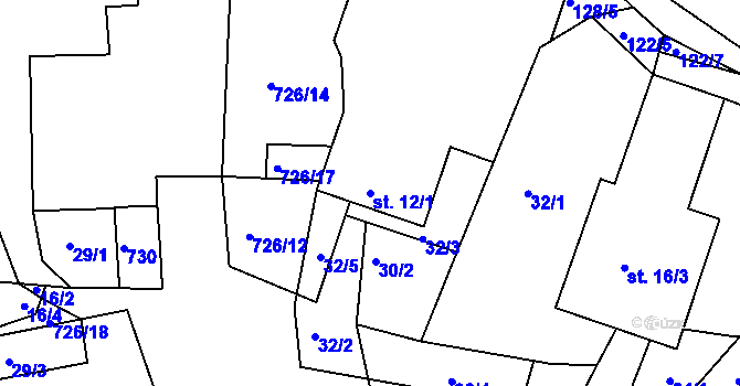 Parcela st. 12/1 v KÚ Hodíškov, Katastrální mapa