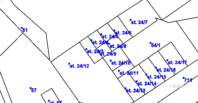 Parcela st. 24/9 v KÚ Hodíškov, Katastrální mapa
