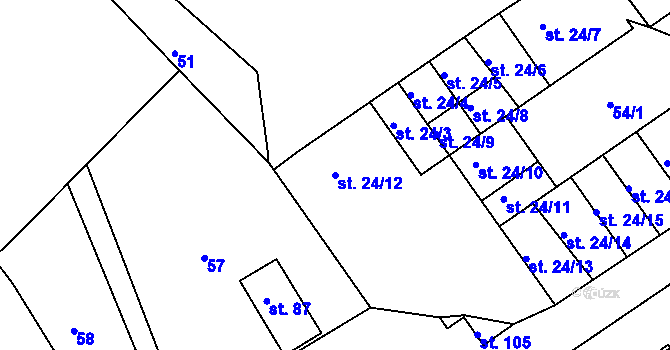 Parcela st. 24/12 v KÚ Hodíškov, Katastrální mapa