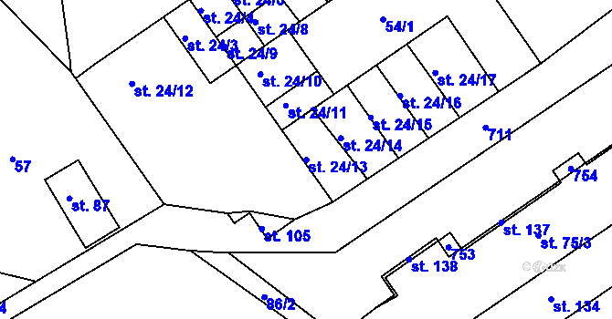 Parcela st. 24/13 v KÚ Hodíškov, Katastrální mapa