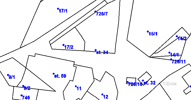 Parcela st. 34 v KÚ Hodíškov, Katastrální mapa