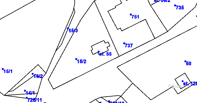 Parcela st. 55 v KÚ Hodíškov, Katastrální mapa
