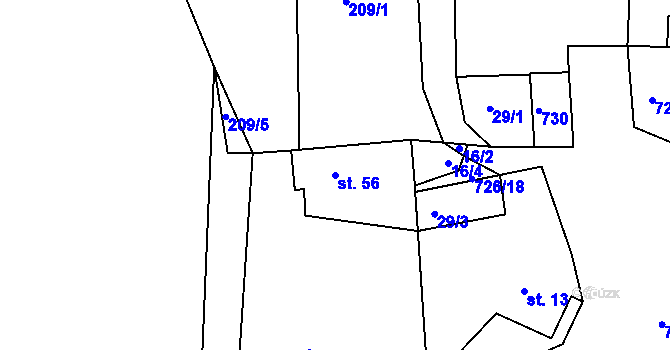 Parcela st. 56 v KÚ Hodíškov, Katastrální mapa