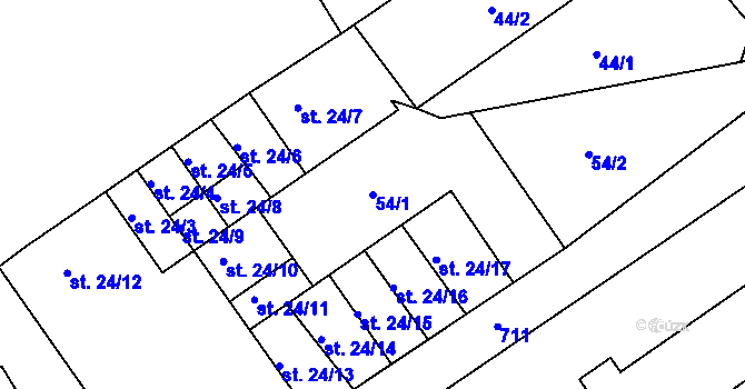 Parcela st. 54/1 v KÚ Hodíškov, Katastrální mapa