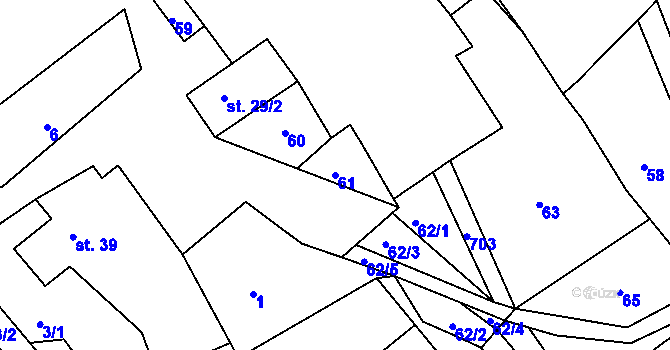 Parcela st. 61 v KÚ Hodíškov, Katastrální mapa