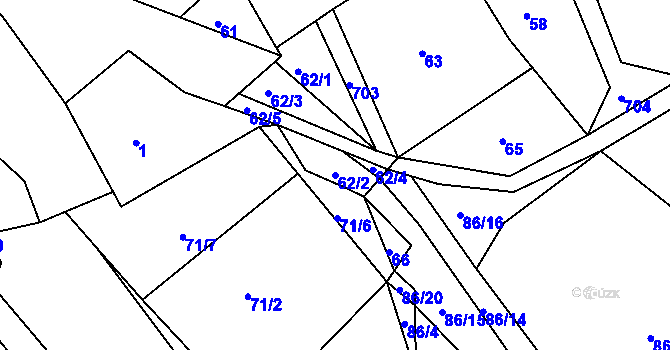 Parcela st. 62/2 v KÚ Hodíškov, Katastrální mapa