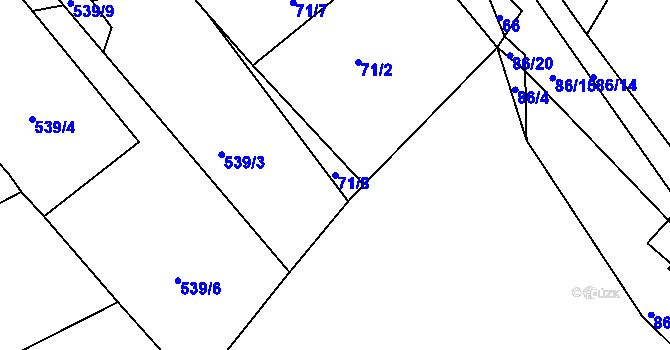 Parcela st. 71/8 v KÚ Hodíškov, Katastrální mapa